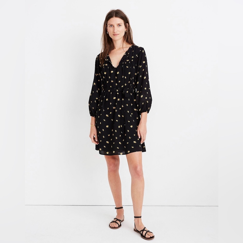 Madewell Tie-Waist Mini Dress in French Daisies